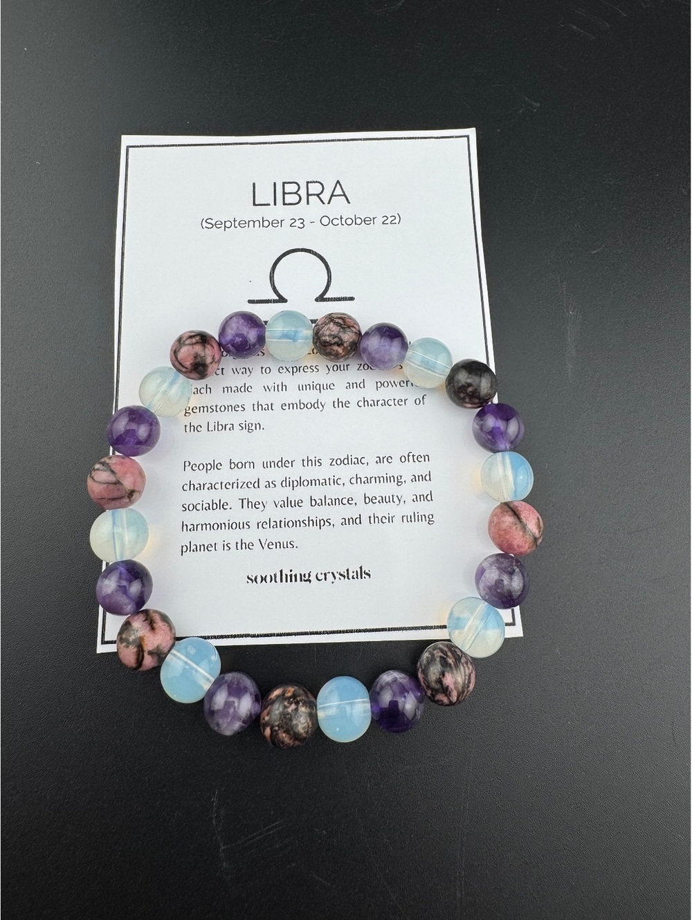 Libra Zodiac Gemstone Bracelet Amethyst, Rhodonite, Opalite